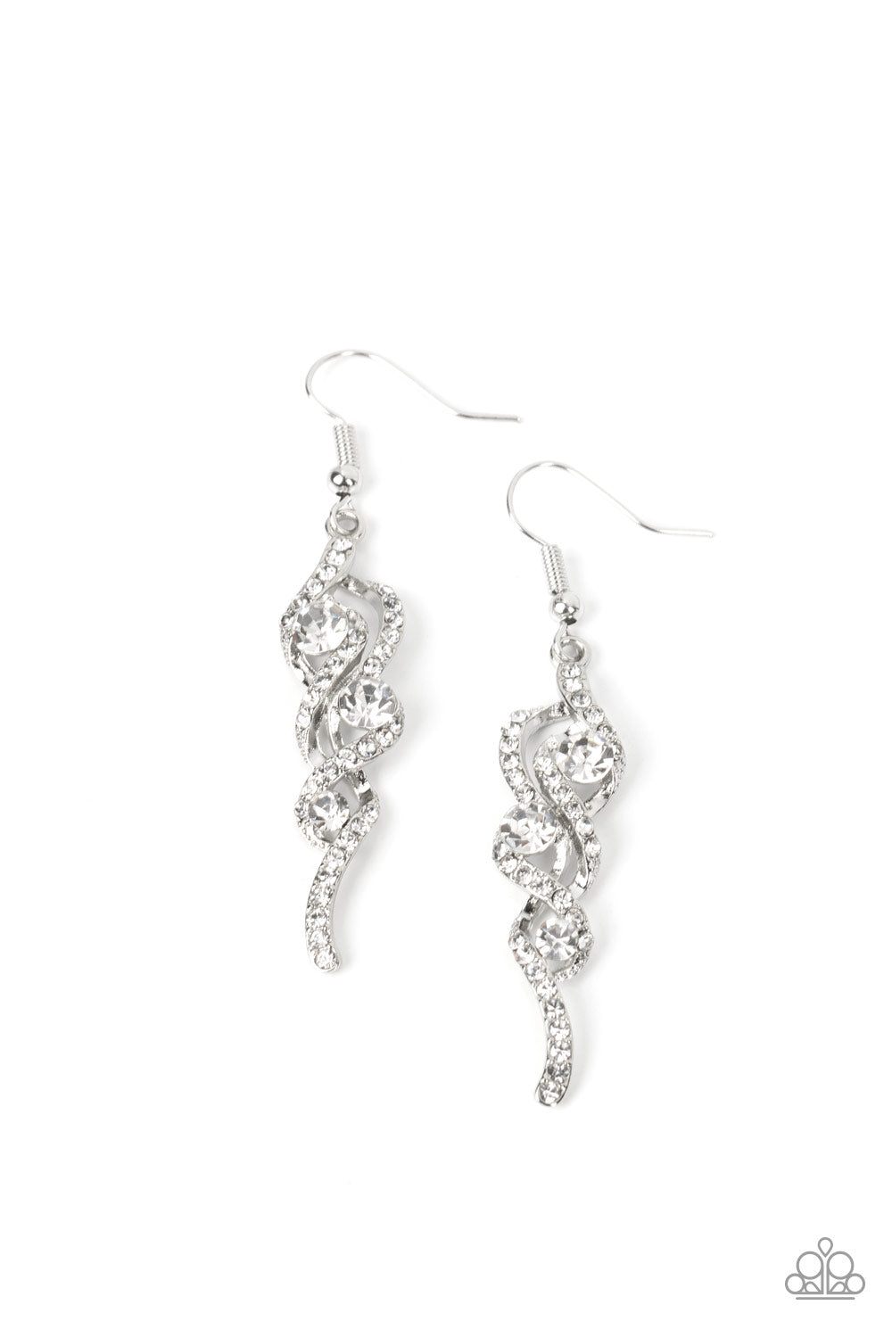 Highly Flammable - White Rhinestone Flame Earring Paparazzi E0970