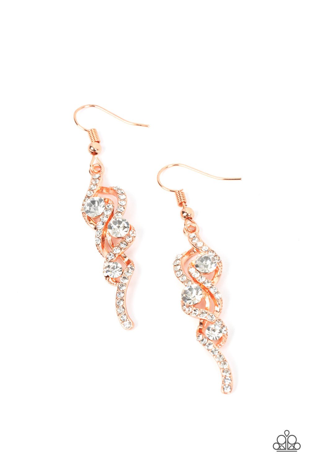 Highly Flammable - Copper And White Rhinestone Earring Paparazzi E0940