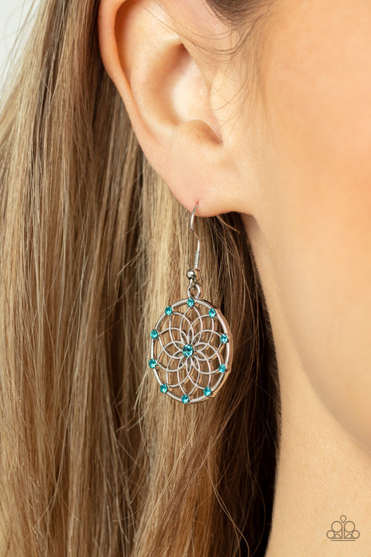 Springtime Salutations - Blue Rhinestone Floral Earring Paparazzi E0828