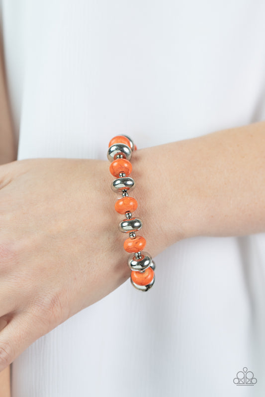 Stone Age Aesthetic - Orange Stone Bead Stretch Bracelet Paparazzi B1230