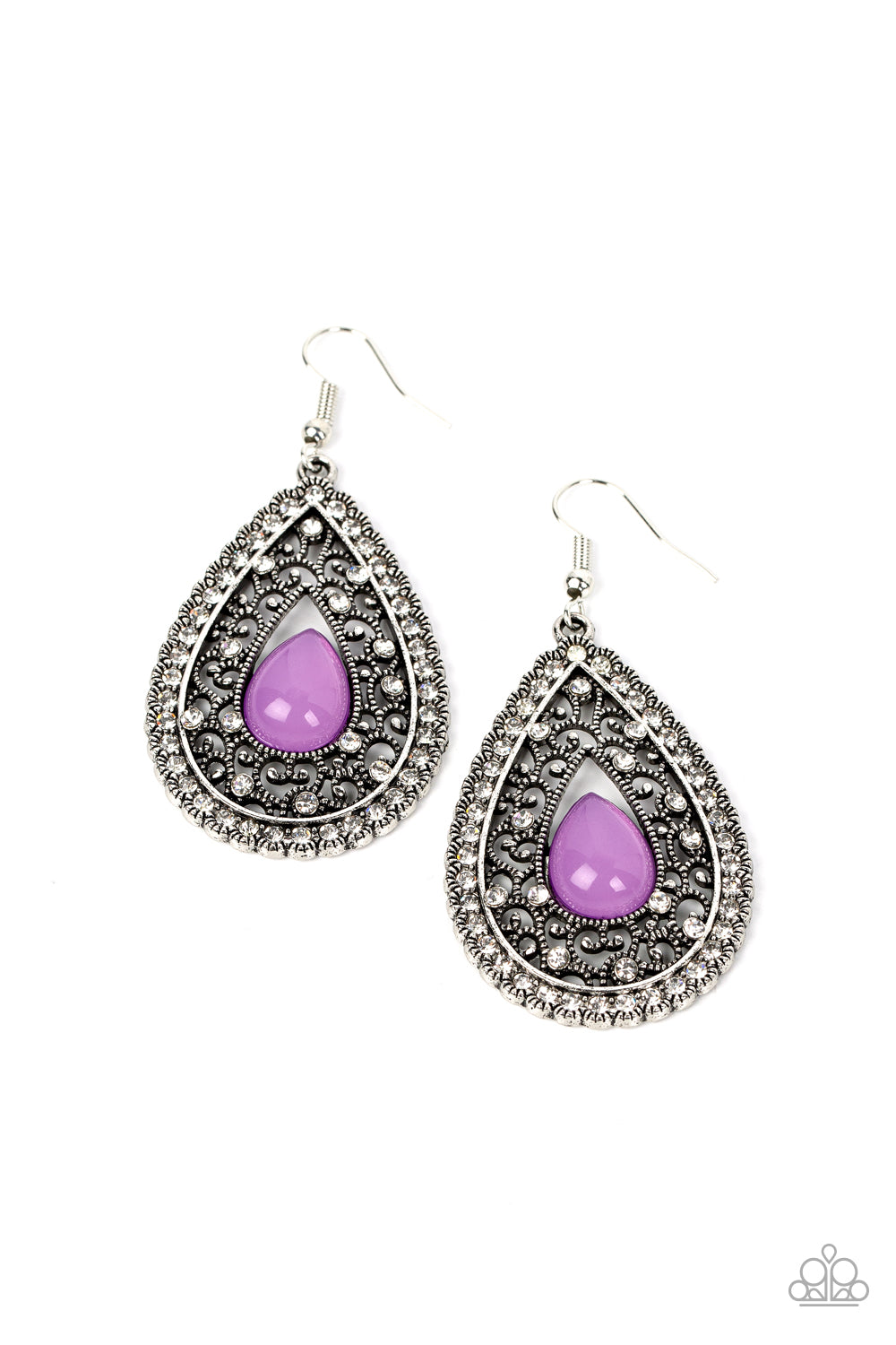 Cloud Nine Couture - Purple Teardrop Silver Filigree Earring Paparazzi E0810