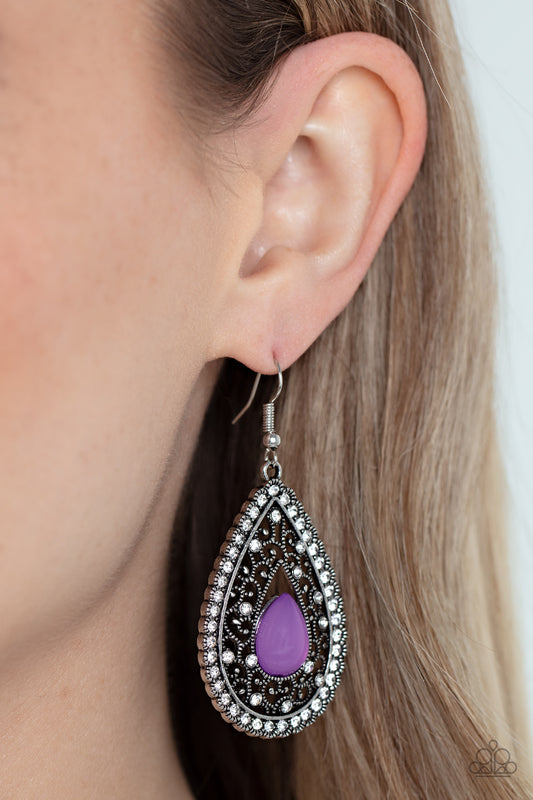 Cloud Nine Couture - Purple Teardrop Silver Filigree Earring Paparazzi E0810