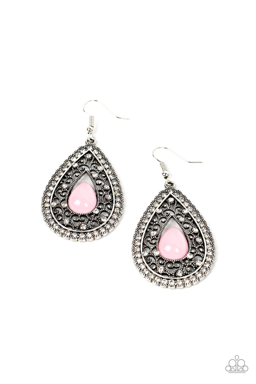 Cloud Nine Couture - Pink Teardrop Silver Filigree Earring Paparazzi E0882