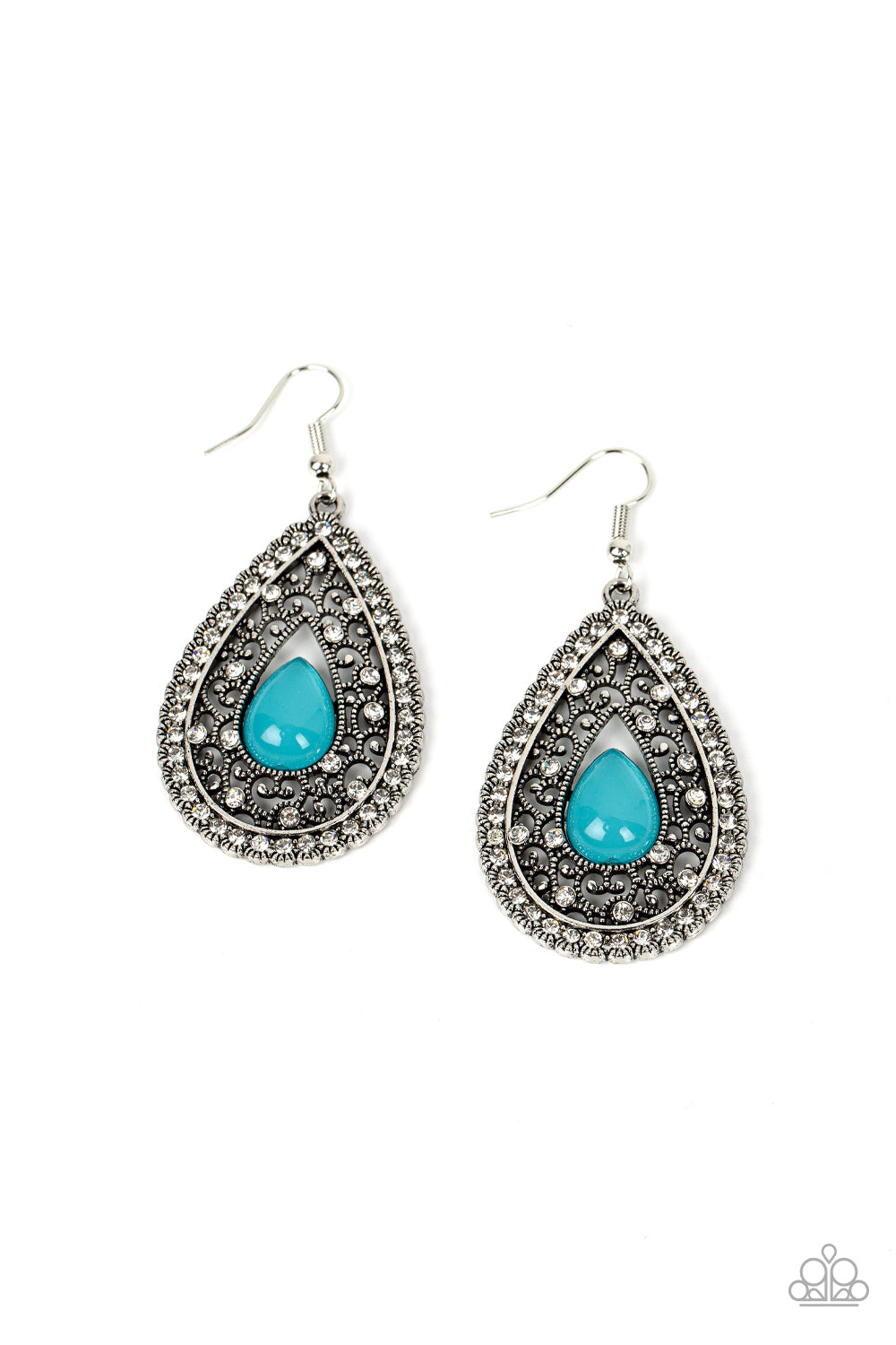 Cloud Nine Couture - Blue Teardrop Silver Filigree Earring Paparazzi E0811