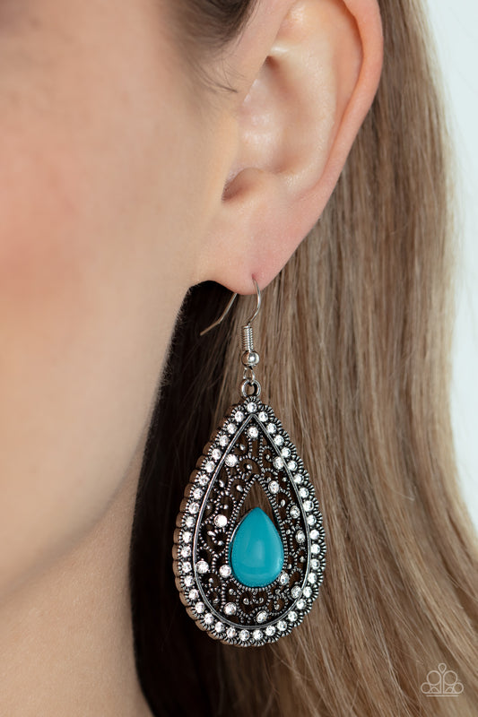 Cloud Nine Couture - Blue Teardrop Silver Filigree Earring Paparazzi E0811