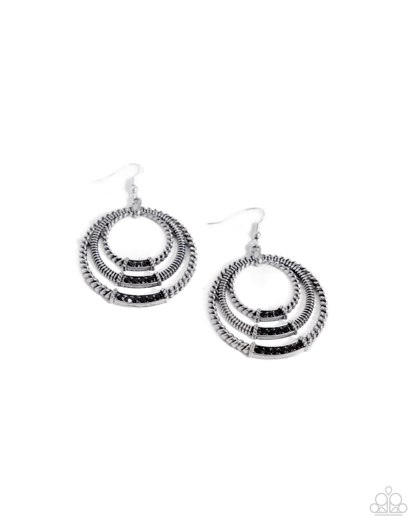 Contemporary Culture - Black Rhinestone Silver Earring Paparazzi E1975