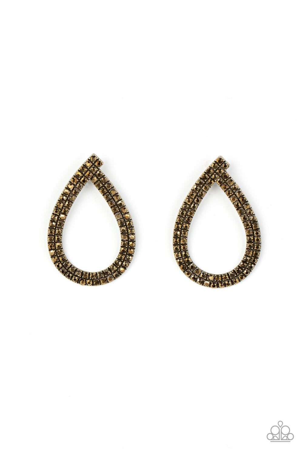 Diva Dust - Brass Aurum Rhinestone Post Earring Paparazzi E0833