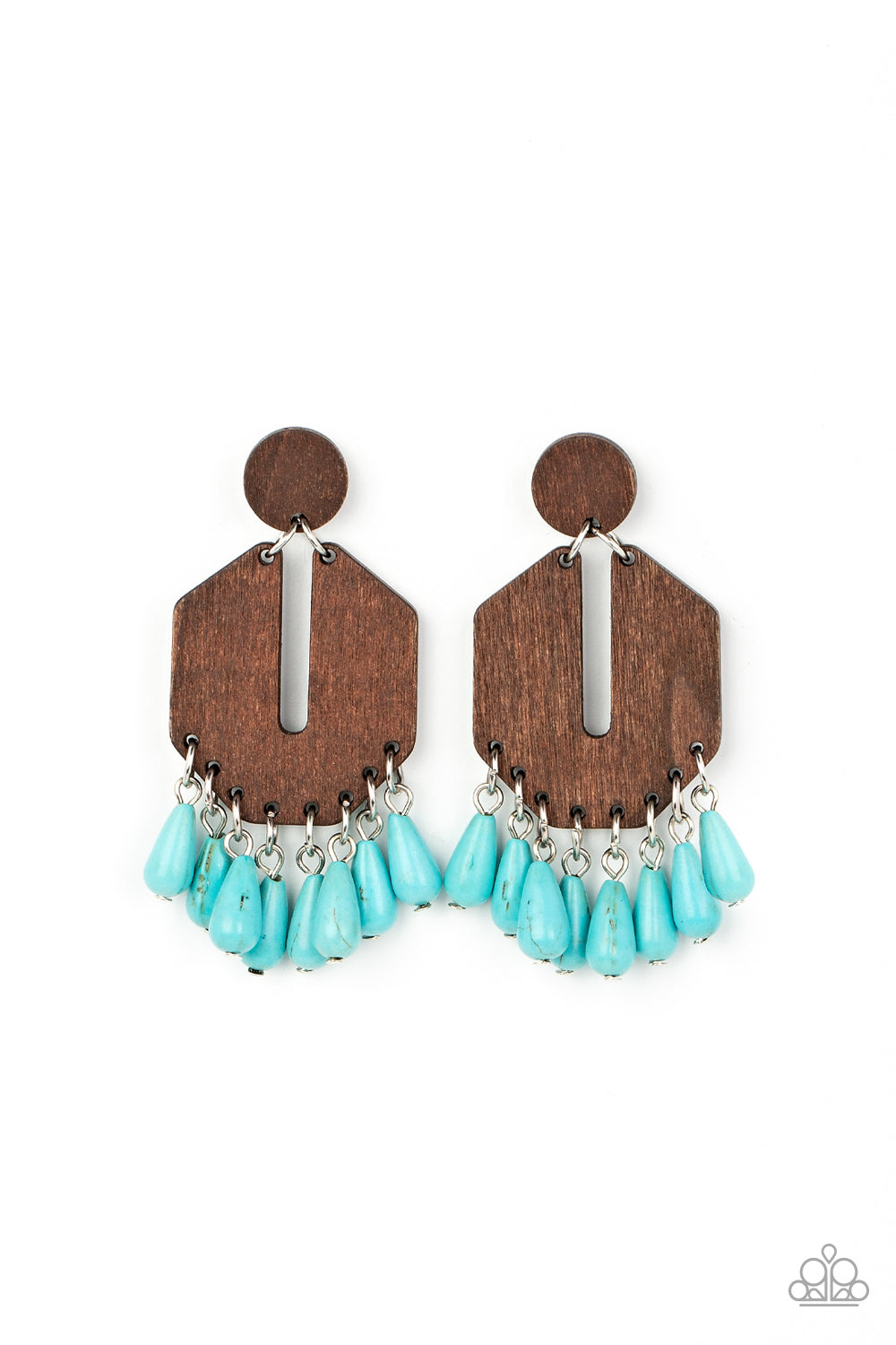 Western Retreat - Blue Turquoise & Wooden Santa Fe Style Earring Paparazzi E1482