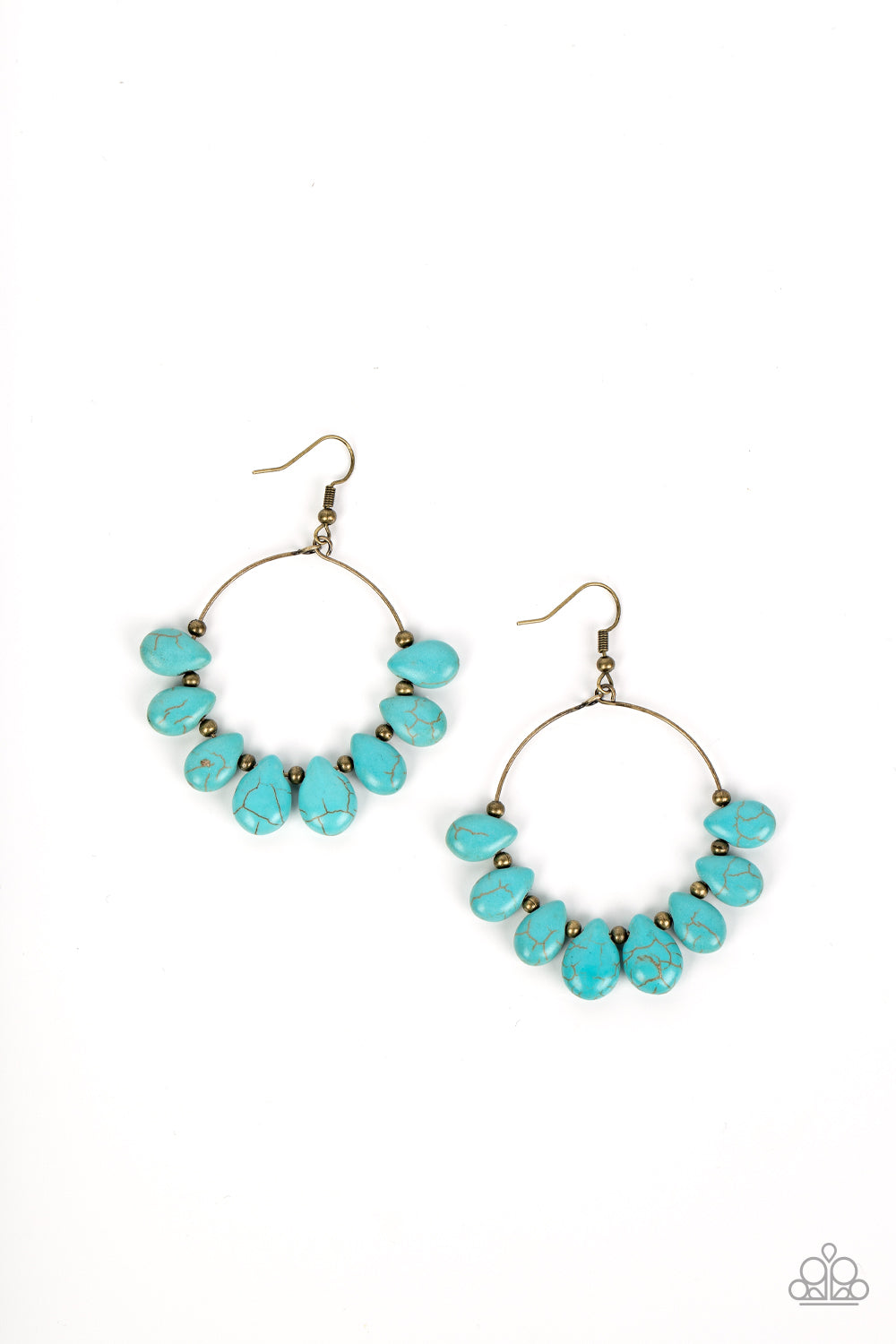 Canyon Quarry - Brass Blue Teardrop Turquoise Stone Santa Fe Style Earring Paparazzi E1231