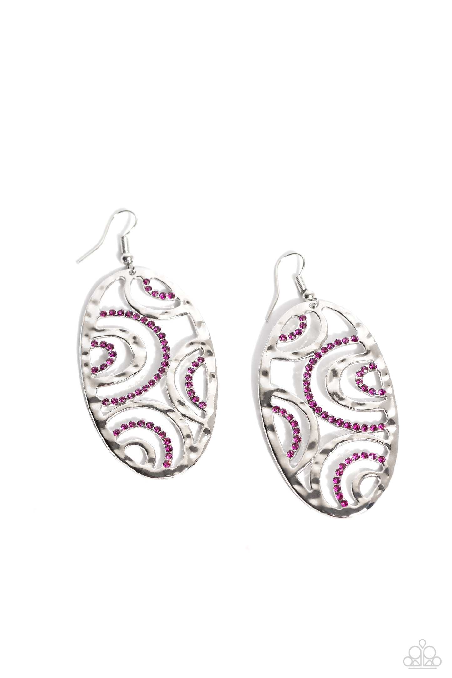 Seize the DAZE - Pink Rhinestone Ripple Silver Earring Paparazzi E1607