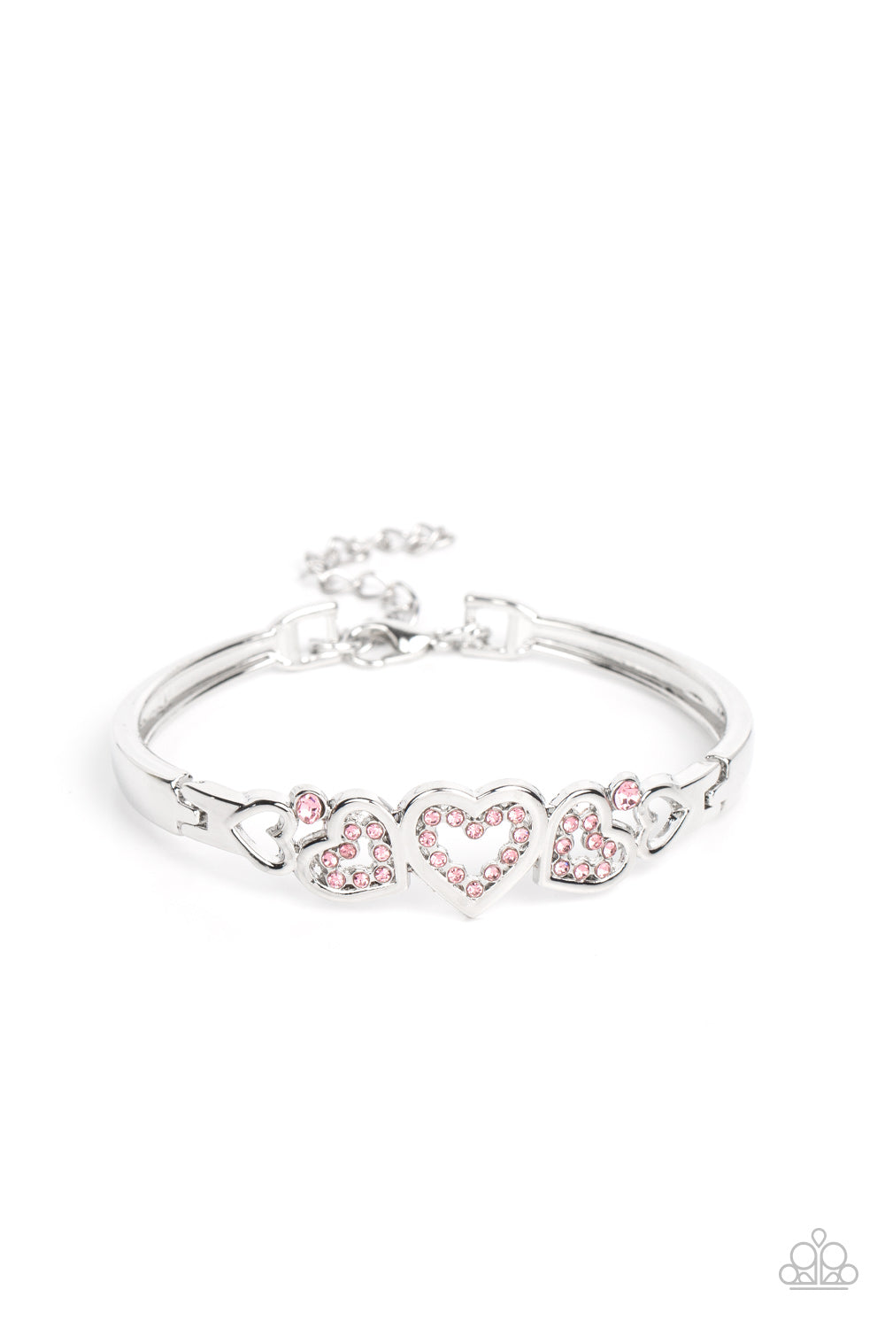 Seriously Smitten - Pink Rhinestone Silver Hearts Bracelet Paparazzi B1370