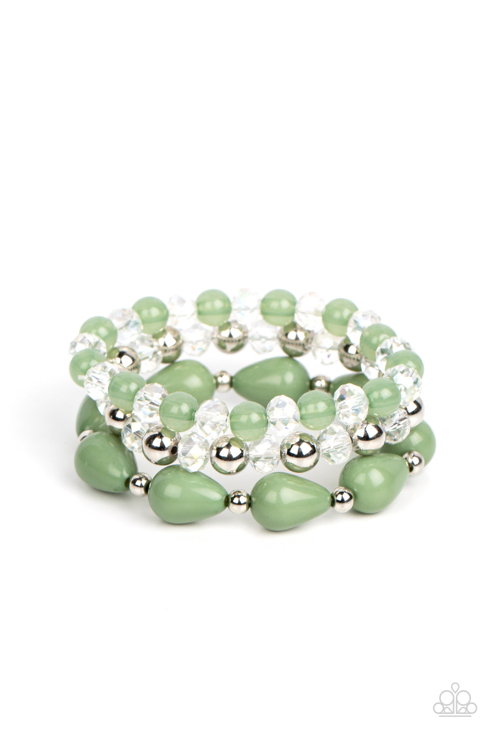 Beachside Brunch - Green Basil Bead Teardrop Stretch Bracelet Paparazzi B0610