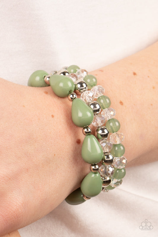 Beachside Brunch - Green Basil Bead Teardrop Stretch Bracelet Paparazzi B0610