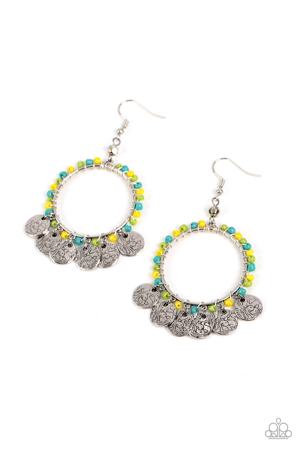 Bohemian Beach Blast - Green, Blue & Yellow Seed Bead Earring Paparazzi E1266