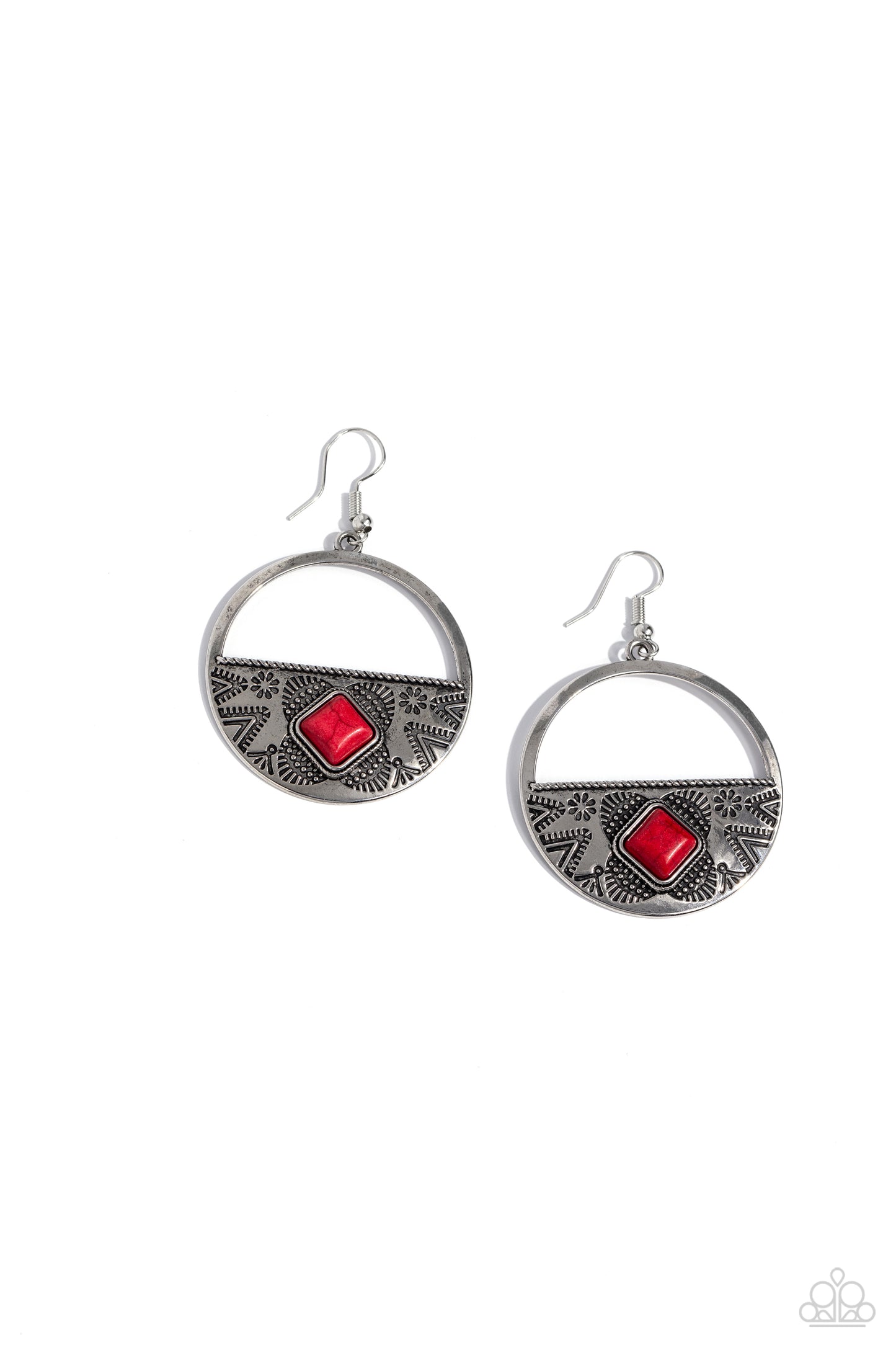 Sandstone Prairie - Red Stone Silver Santa Fe Style Earring Paparazzi E1748