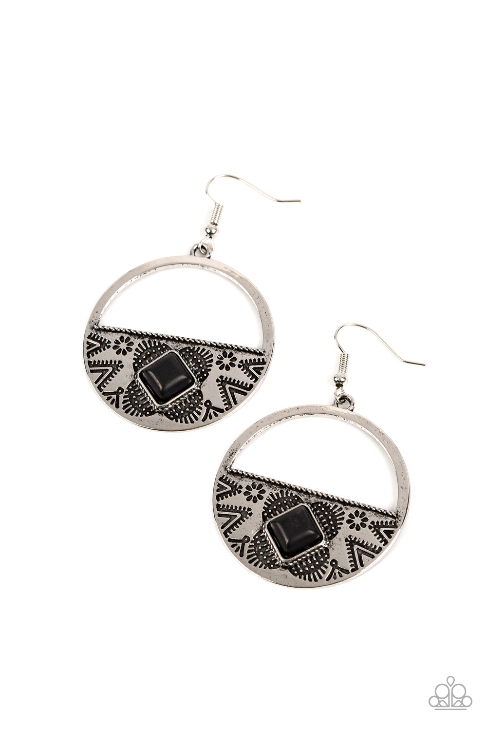 Sandstone Prairie - Black Stone Silver Santa Fe Style Earring Paparazzi E1529