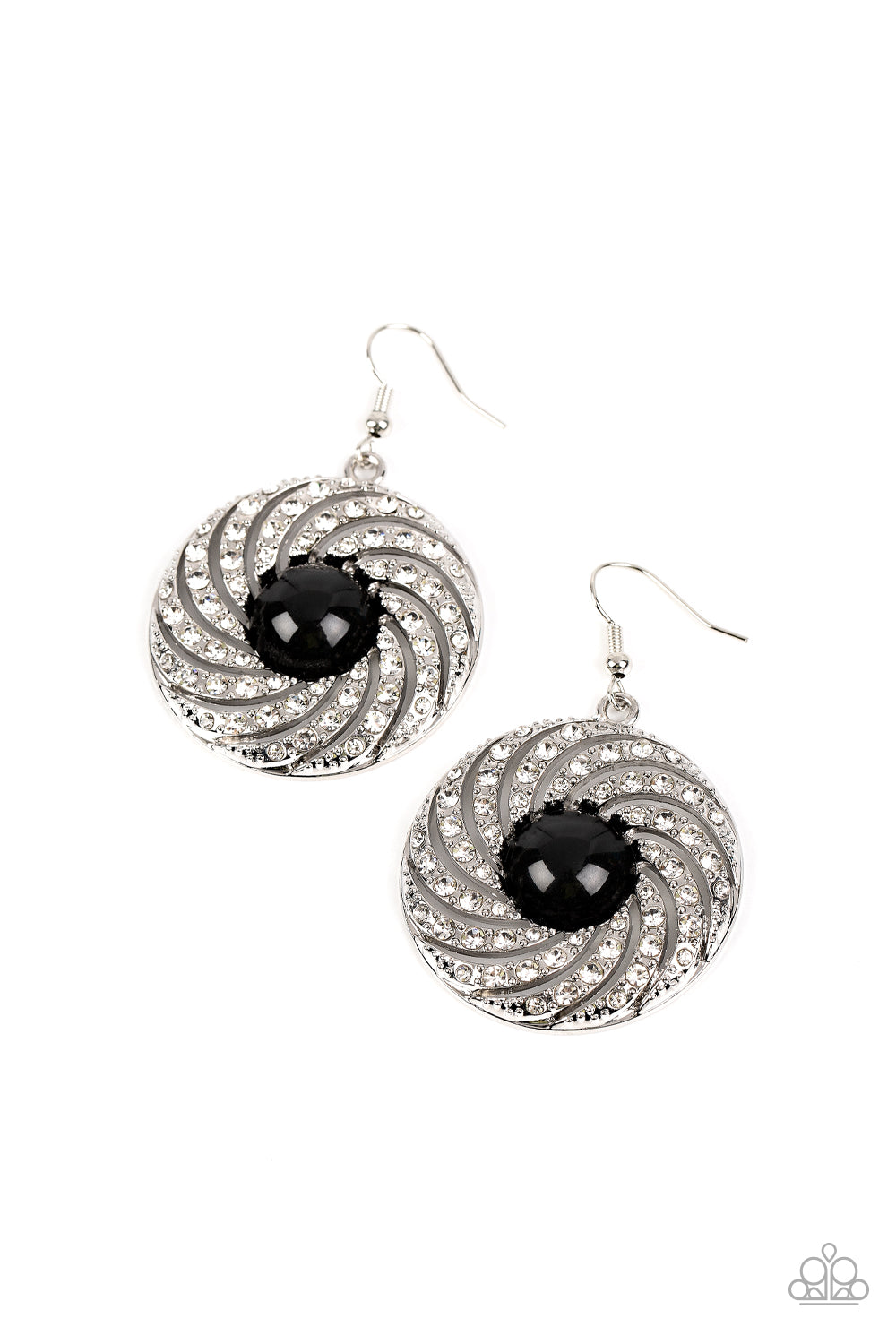 Vintage Vortex - Black Center White Whirl Of Rhinestone Earring Paparazzi E1651