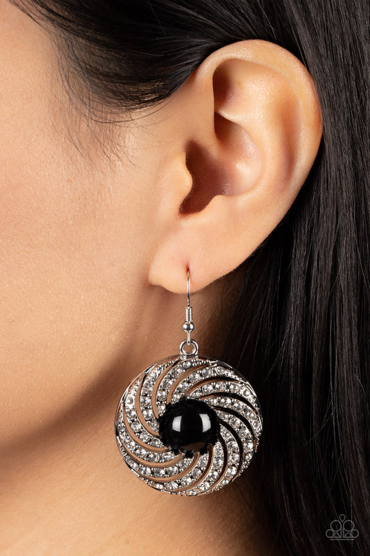 Vintage Vortex - Black Center White Whirl Of Rhinestone Earring Paparazzi E1651