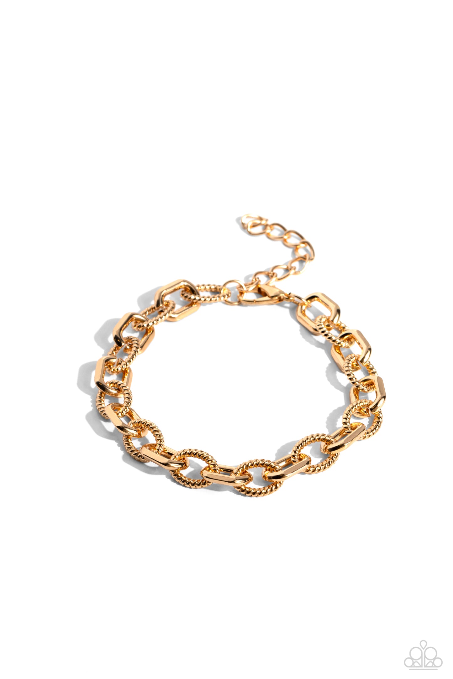 Double Clutch - Gold Textured & Angular Oval Chain Urban Bracelet Paparazzi B1451