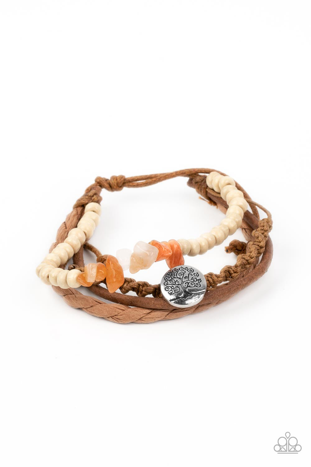 Treetop Trail Guide - Orange Stone, Brown Suede Urban Bracelet Paparazzi B0956