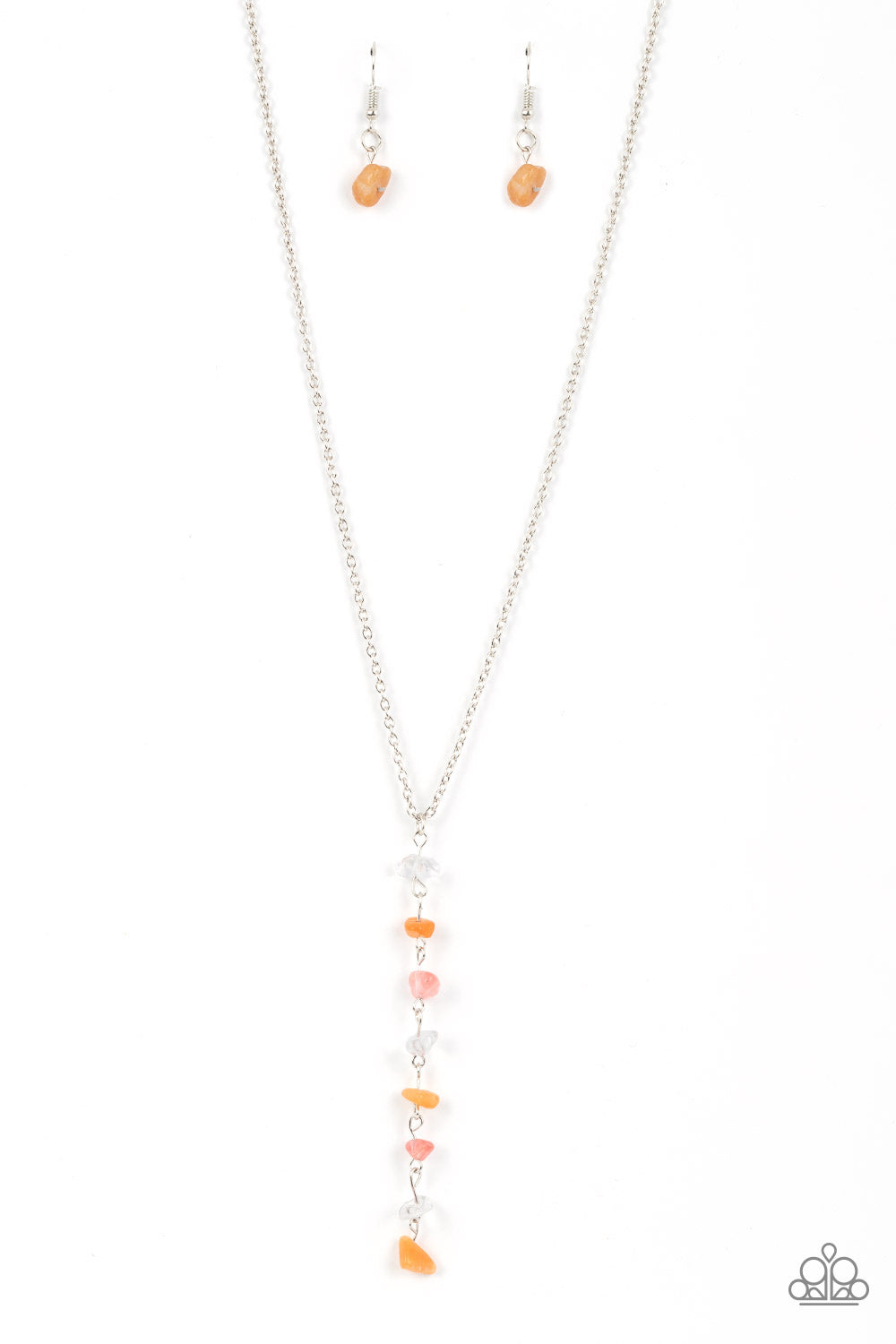 Tranquil Tidings - Orange Citrine & Rose Quartz Pebble Silver Necklace Paparazzi n1600