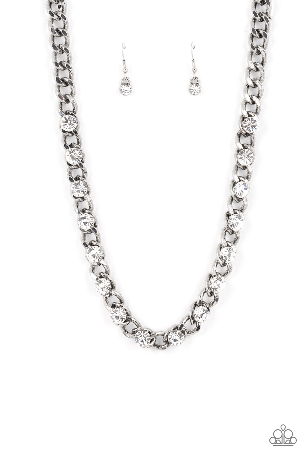 Major Moxie - White Rhinestone Silver Chain Necklace Paparazzi N1025