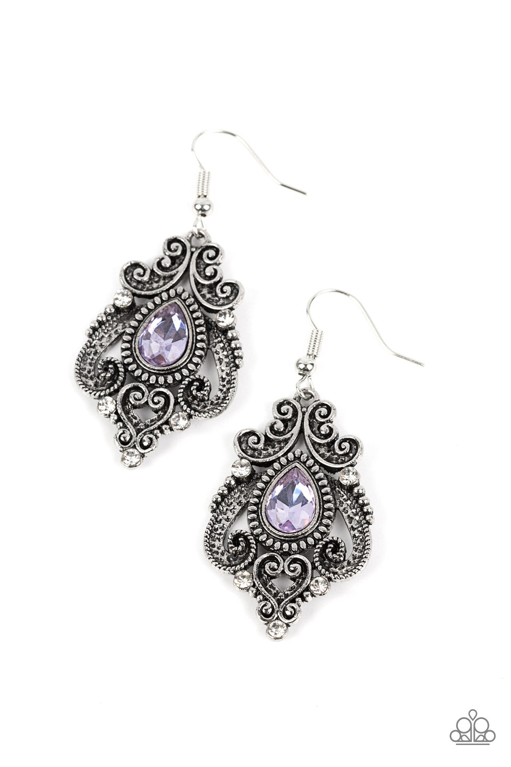 Palace Perfection - Purple Teardrop Silver Heart Earring Paparazzi E0704