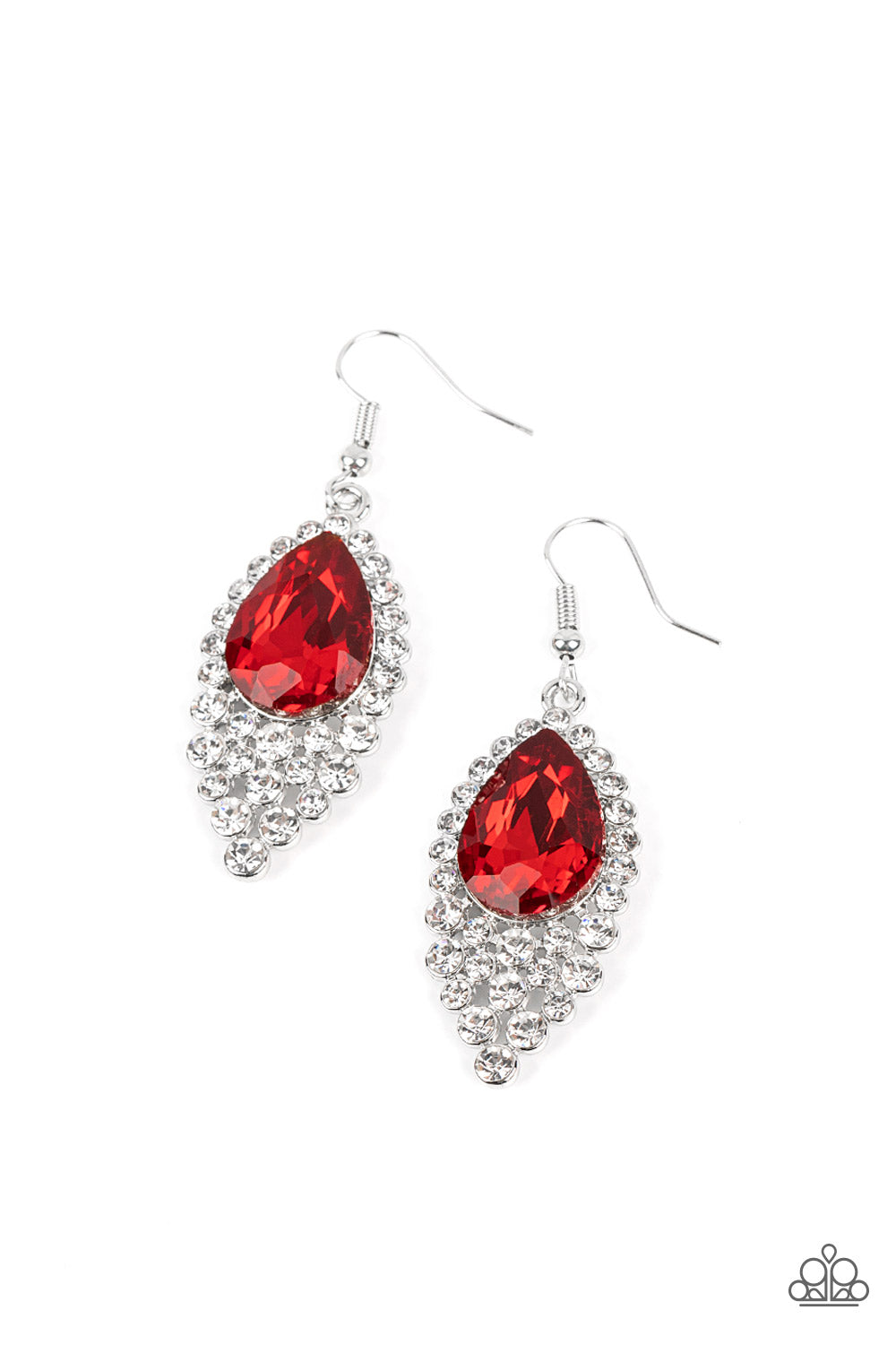 Glorious Glimmer - Red Teardrop Gem & White Rhinestone Earring Paparazzi E1483