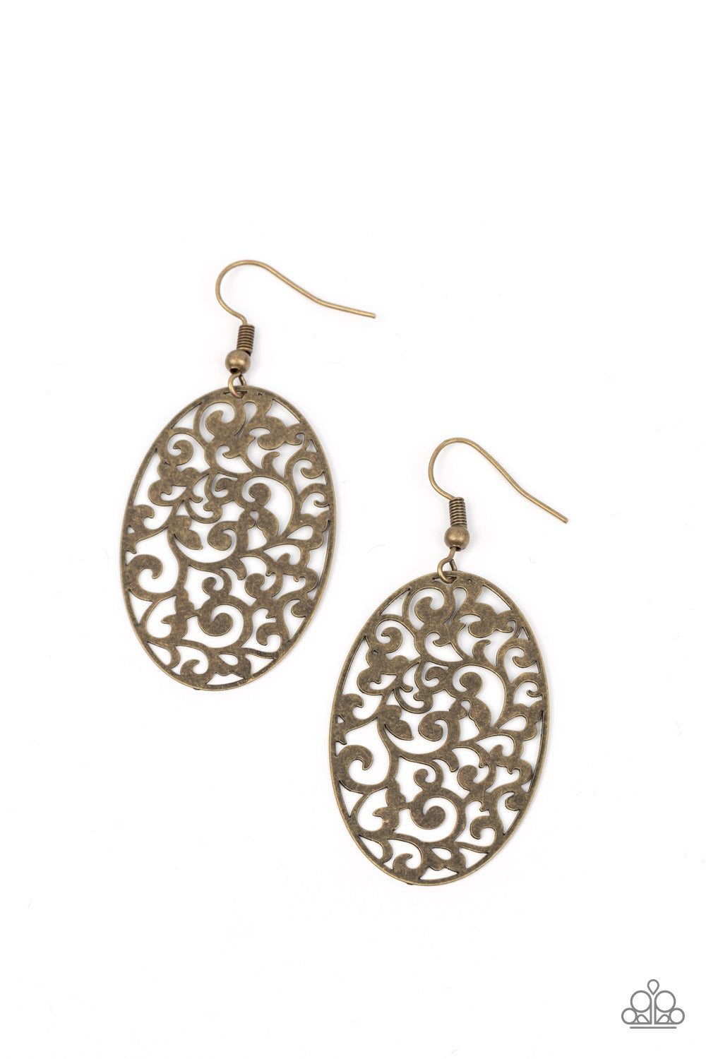 Secret Orchards - Brass Antiqued Vine Filigree Earring Paparazzi E1093