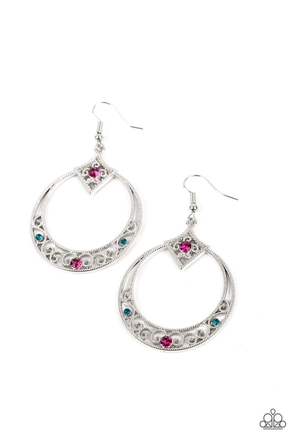 Royal Resort - Multi Pink And Blue Rhinestone Filigree Earring Paparazzi E0849