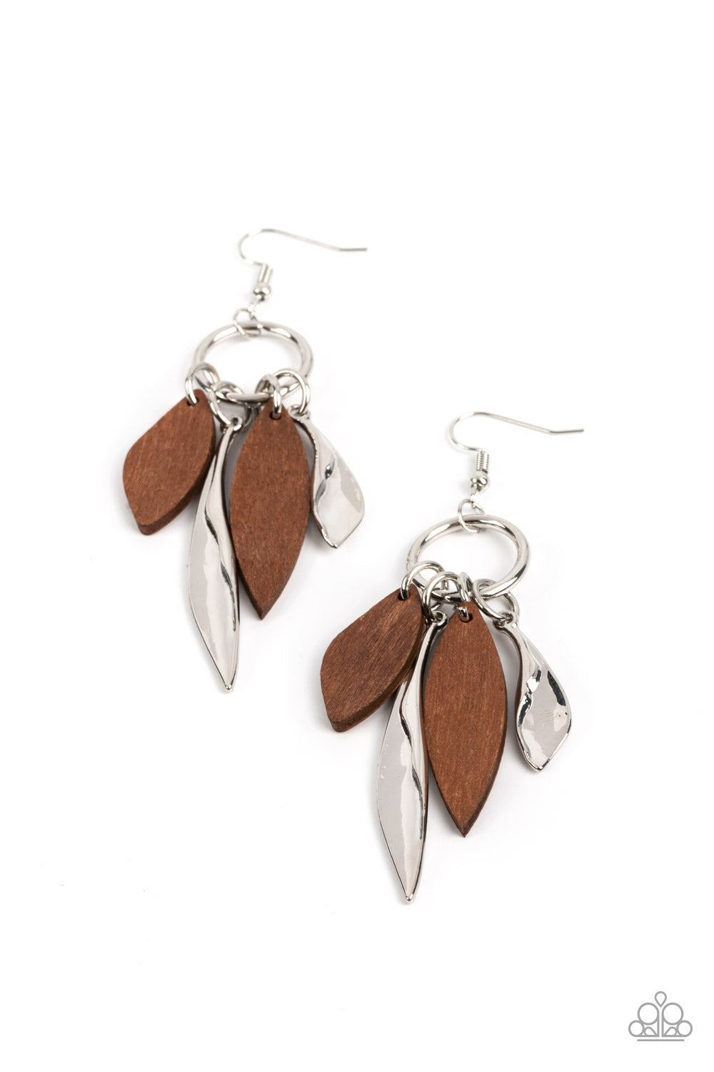 Primal Palette - Brown Wooden & Silver Petal Earring Paparazzi E1644