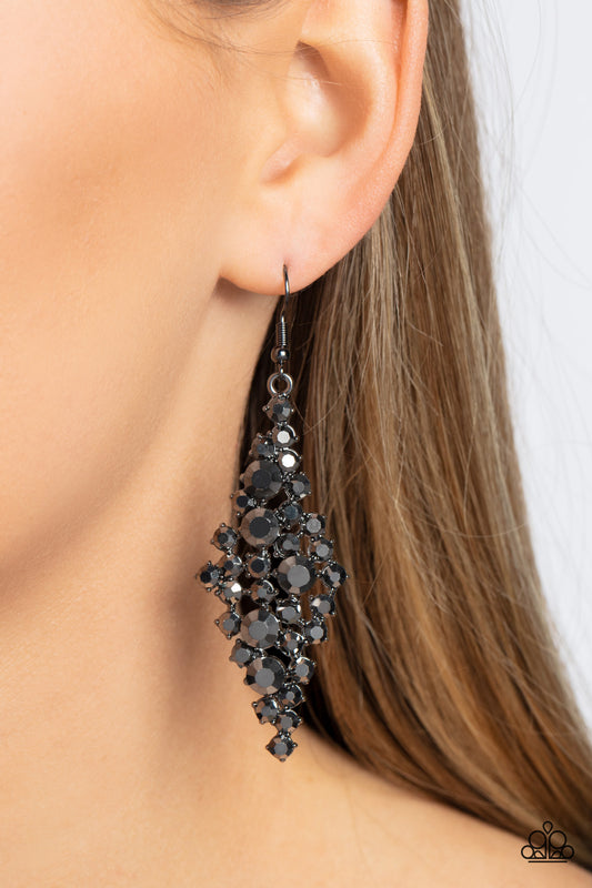 Celestial Comet - Black Gunmetal Smoky Hematite Rhinestone Earring Paparazzi E1635