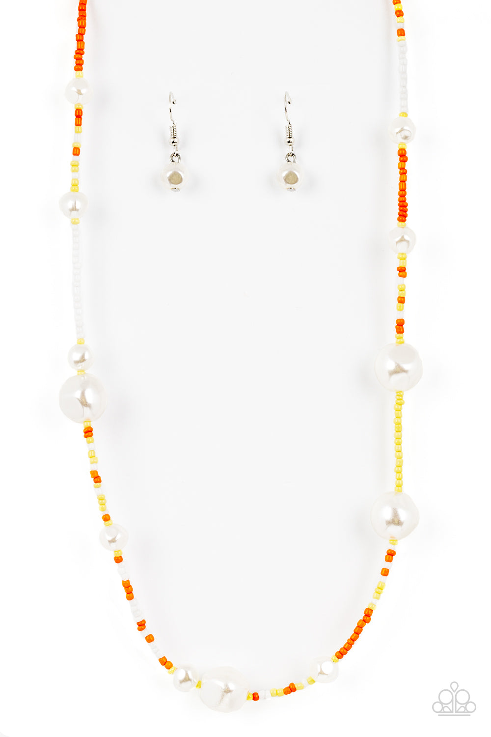 Modern Marina - Orange, Yellow and White Seed Bead With Pearl Necklace Paparazzi N1133