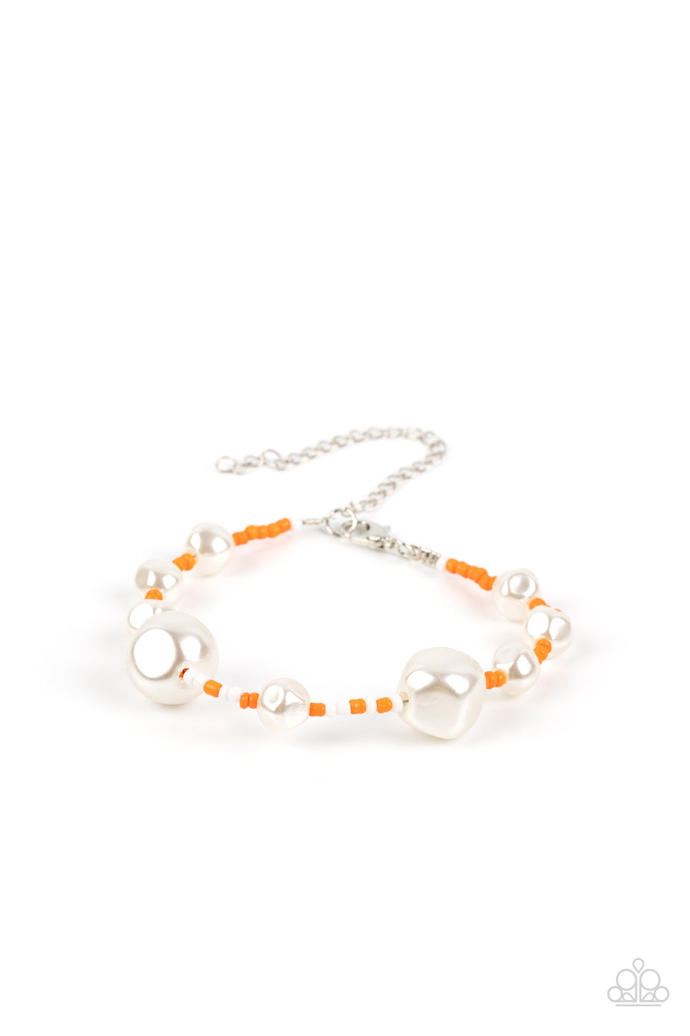 Contemporary Coastline - Orange And White Seed Bead With Pearl Bracelet Paparazzi B0712