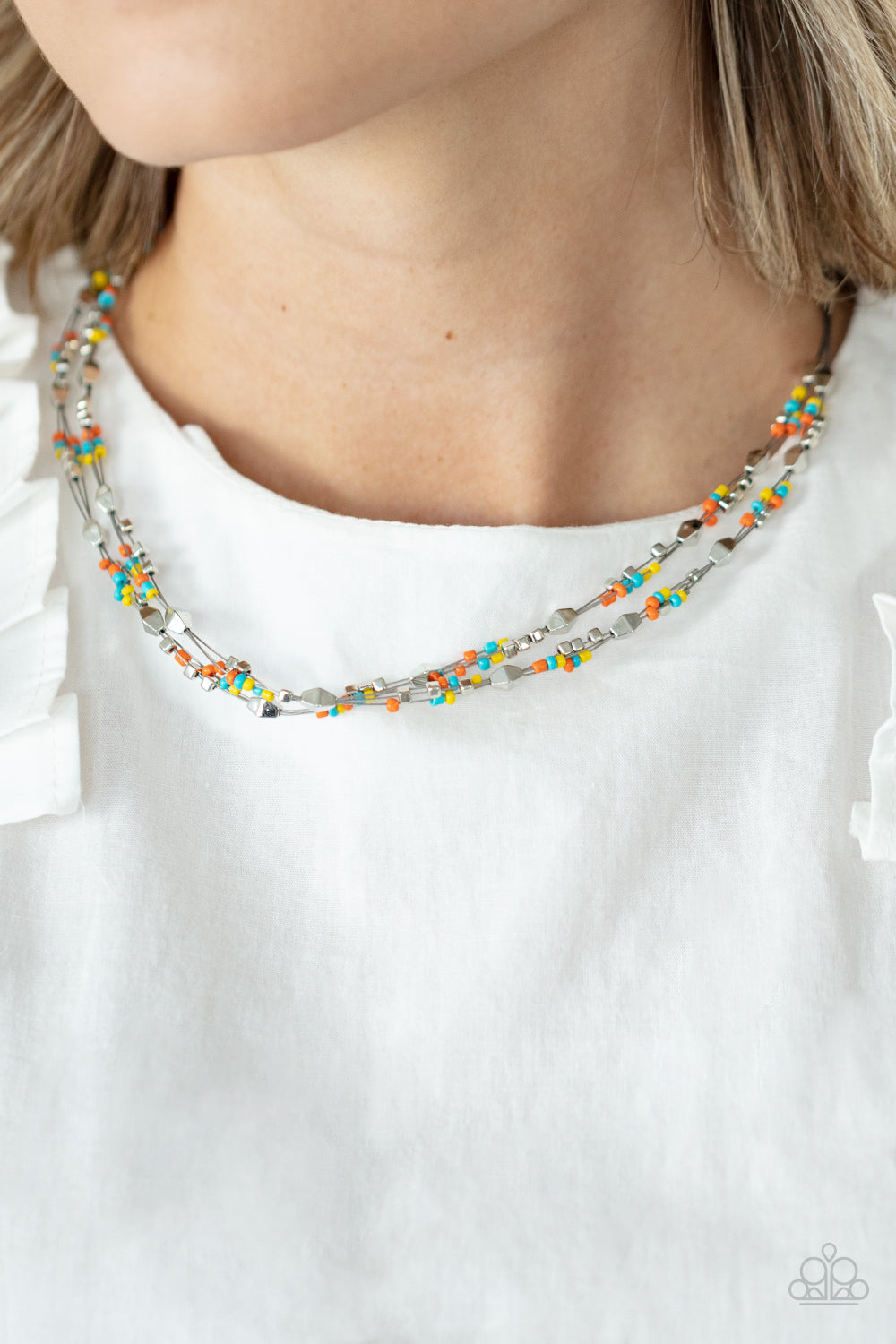 Explore Every Angle - Multi Colored Seed Bead Silver Necklace Paparazzi N1074