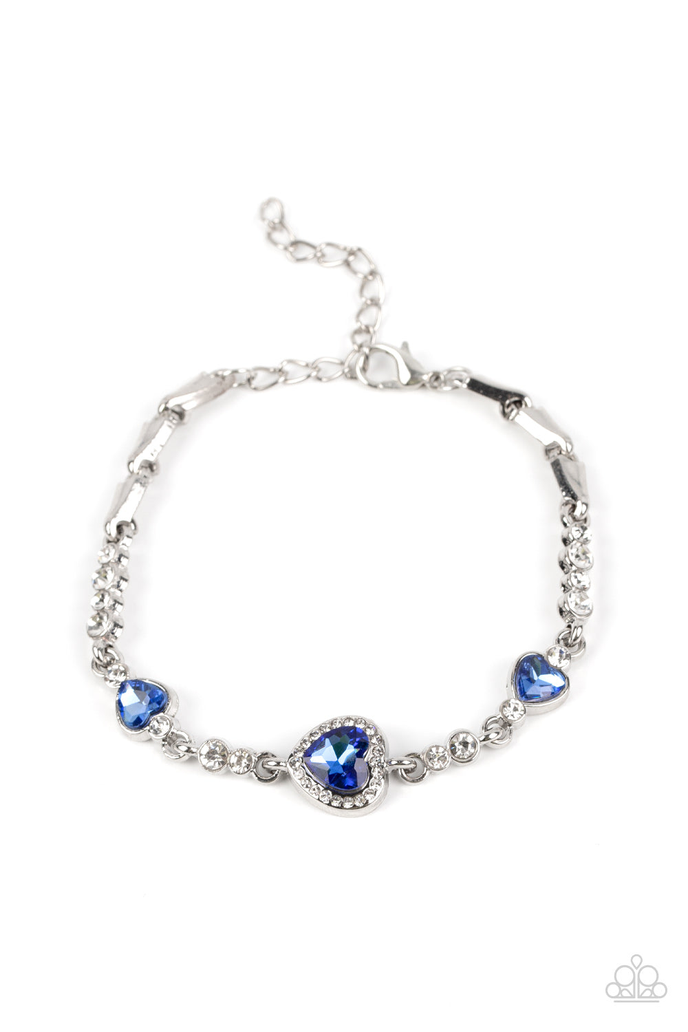 Amor Actually - Blue Heart And White Rhinestone Bracelet Paparazzi B0704