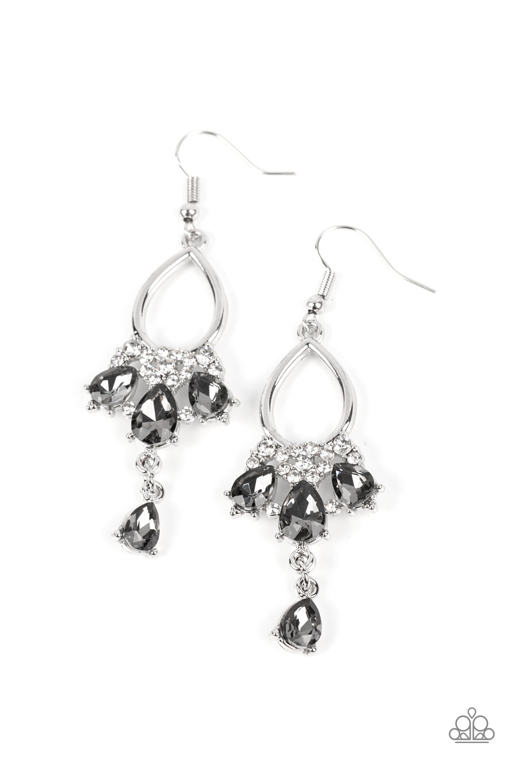 Coming in Clutch - Silver Smoky Teardrop Rhinestone Earring Paparazzi E1098