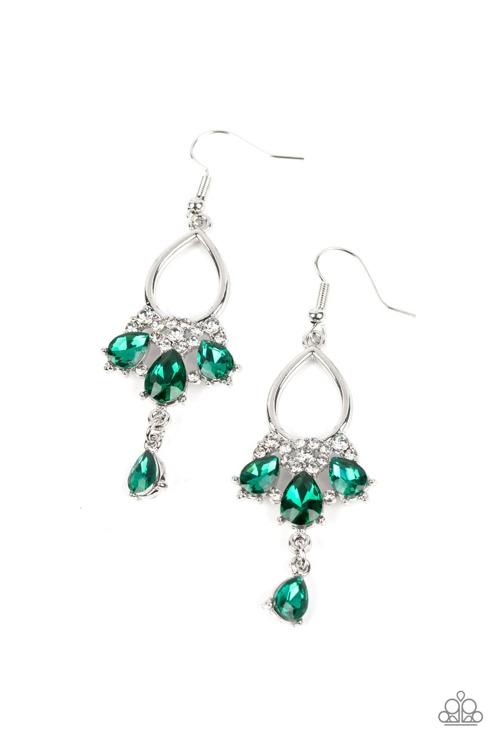 Coming in Clutch - Green Rhinestone Teardrop Earring Paparazzi E1251