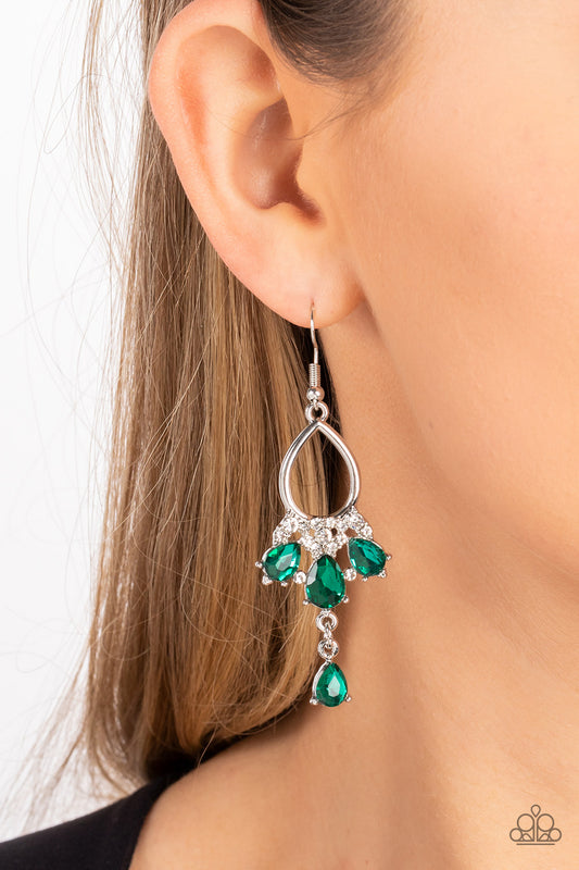 Coming in Clutch - Green Rhinestone Teardrop Earring Paparazzi E1251