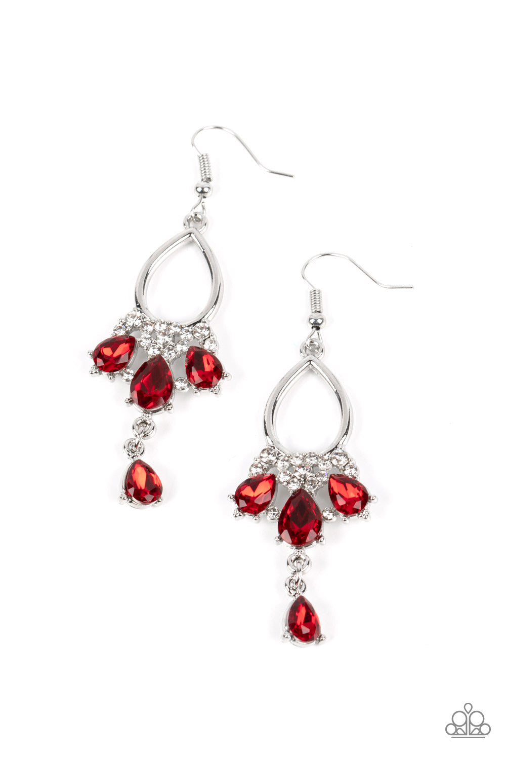 Coming in Clutch - Red Teardrop Rhinestone Earring Paparazzi E1186