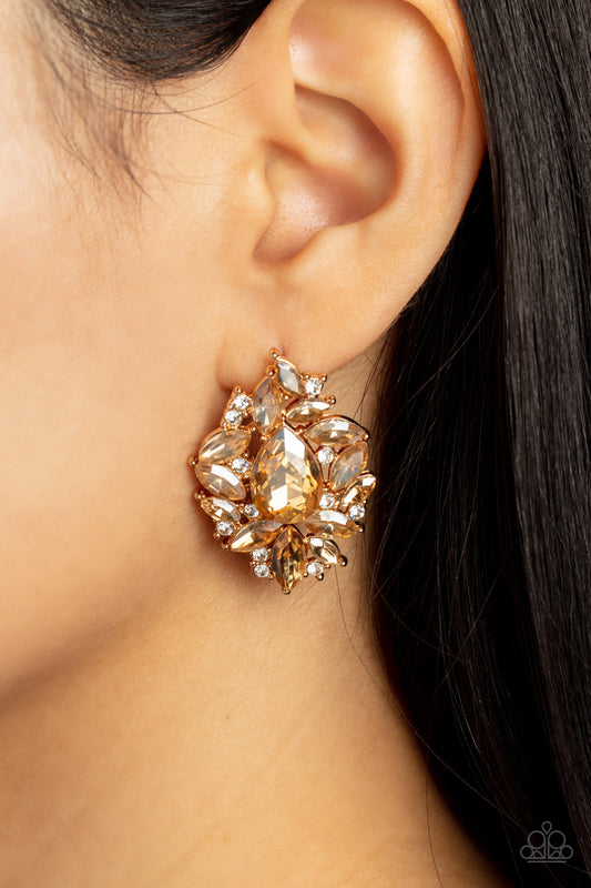 We All Scream for Ice QUEEN - Gold Teardrop Rhinestone Post Earring Paparazzi E1140