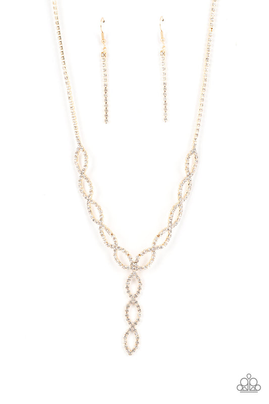 Infinitely Icy - Gold & White Rhinestone Necklace Paparazzi N1412