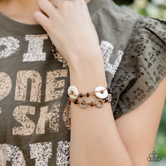 Quarry Quandary - White Stone, Wood Bead Santa Fe Style Urban Bracelet Paparazzi B0756