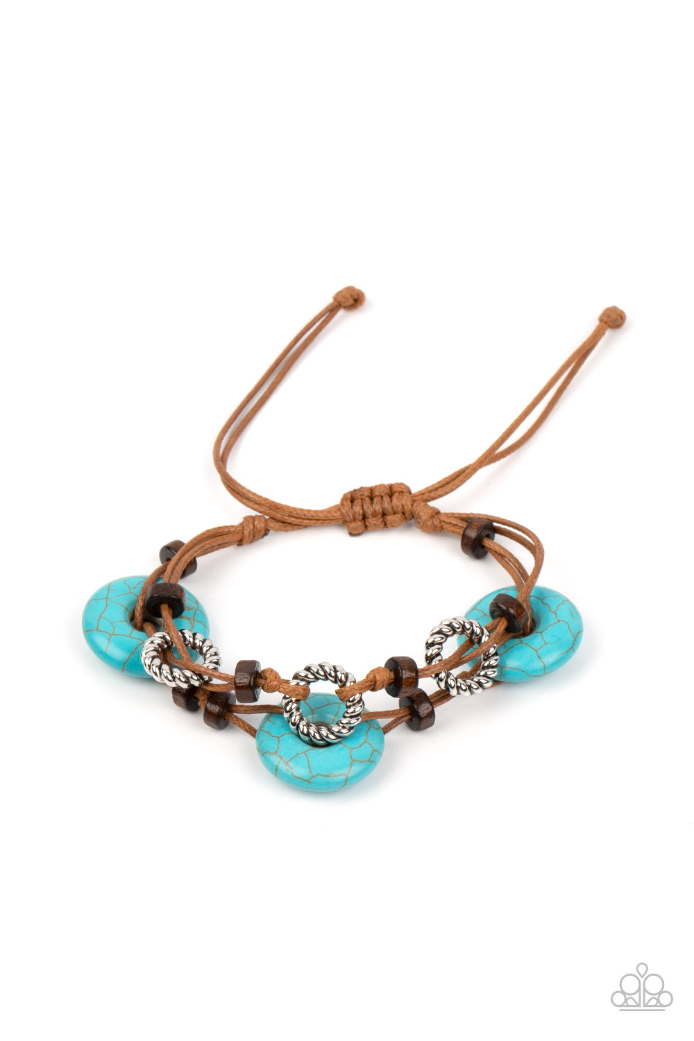 Quarry Quandary - Blue Turquoise Stone, Silver And Wooden Bead Santa Fe Style Bracelet Paparazzi B0719