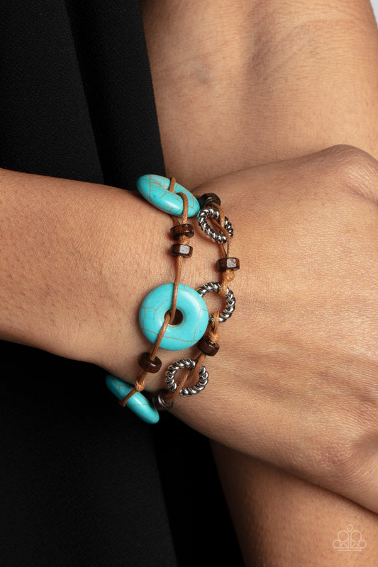 Quarry Quandary - Blue Turquoise Stone, Silver And Wooden Bead Santa Fe Style Bracelet Paparazzi B0719