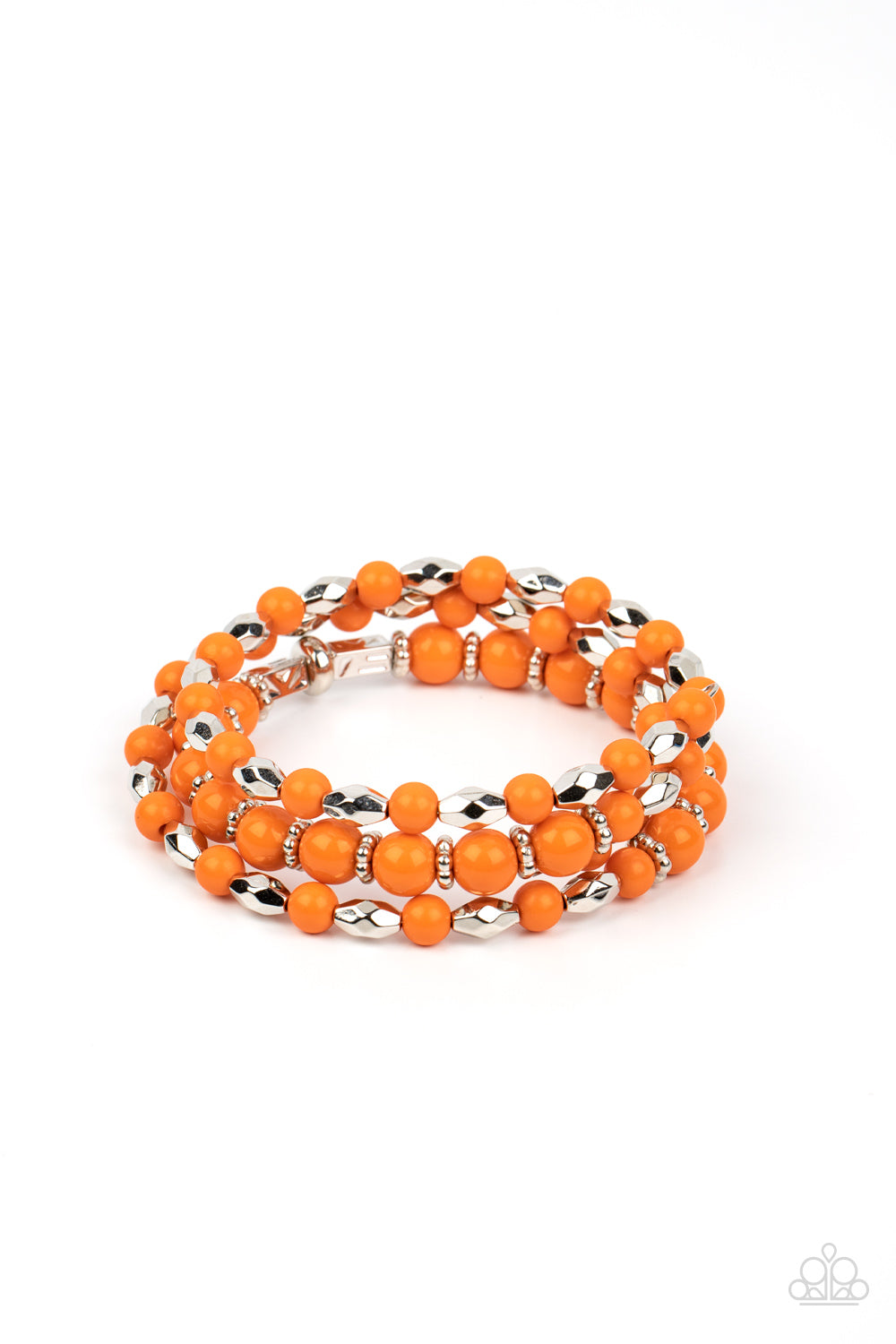 Colorfully Coiled - Orange & Silver Bead Coil Bracelet Paparazzi B0862