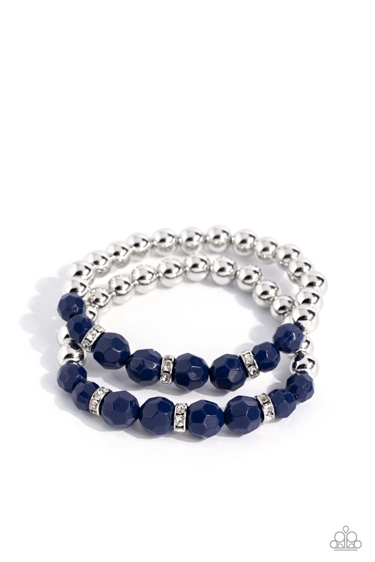 Two by Two Twinkle - Blue & Silver Bead Stretch Bracelets Paparazzi B1194