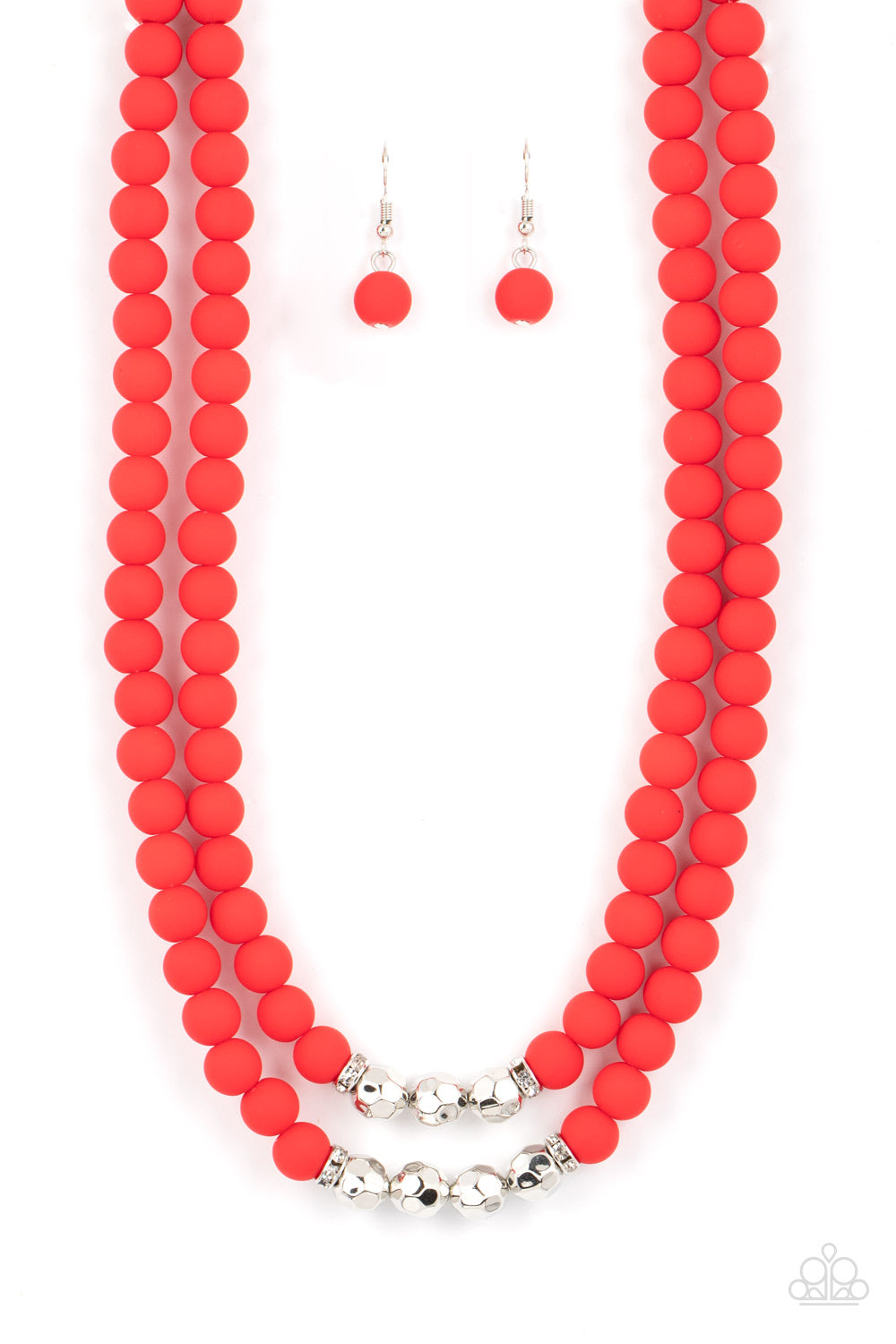 Summer Splash - Red Poinciana Bead Silver Necklace Paparazzi N1494