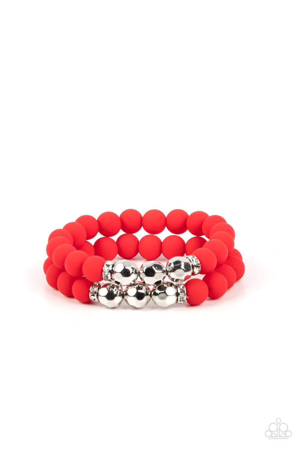 Dip and Dive - Red Poinciana & Silver Bead Stretch Bracelet Paparazzi B1041