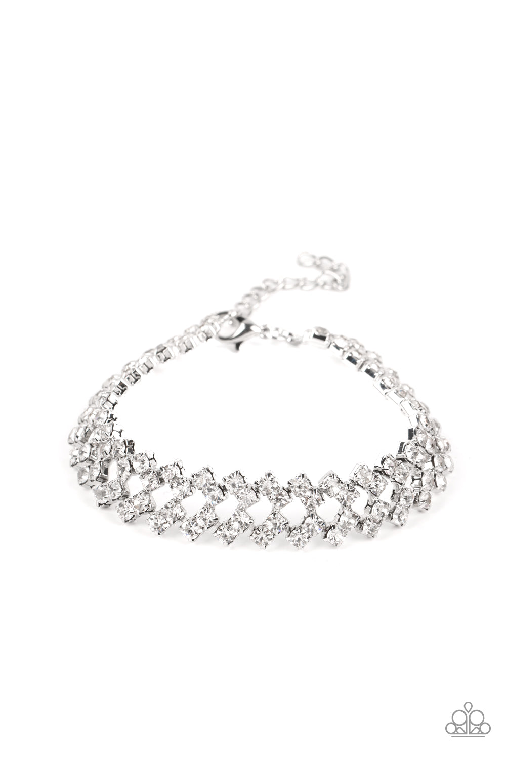 Seize the Sizzle - White Rhinestone Bracelet Life Of The Party August 2022 Paparazzi B0647